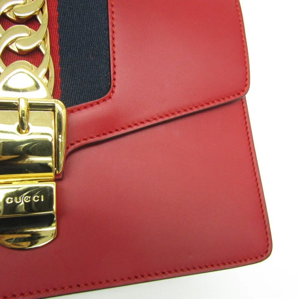 GUCCI Red Leather Sylvie Shoulder Bag - Picture 4 of 14